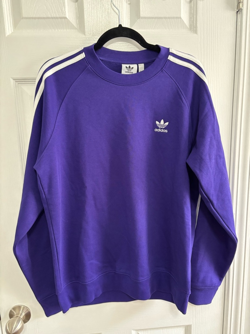 adidas Purple Crewneck Sweatshirt with White Shoulder Stripes
